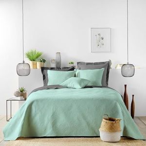 douceur d'intérieur, Gewatteerde sprei (220 x 240 cm) en 2 kussenslopen (60 x 60 cm) Romaanse salie, effen microvezel