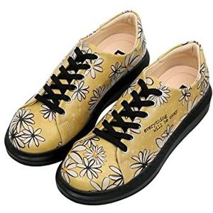 DOGO Femme Cuir Vegan Jaune Baskets - Chaussures de Marche Confortables et Décontractées Faites à la Main, Everything will be Okay Motif