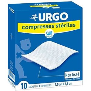 Urgo - Steriele kompressen – vlies – doos met 10 zakken met elk 2 compressen – 7,5 cm x 7,5 cm