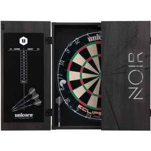 ‎Unicorn Home Darts Centre | Eclipse Pro Dartboard & Black Cabinet | Varkenshaarbord met nietvrije constructie | Wipe-Clean Scoring Blackboard | Inclusief 2 sets darts