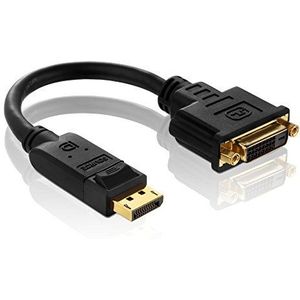 PureInstall PI170 DisplayPort/DVI Pigtail-adapter (DisplayPort-stekker converteert naar DVI-D (24+5) bus), gecertificeerd, 0,1 m, zwart