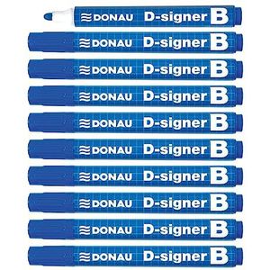 DONAU D-Signer B whiteboard-markeerstiften, 10 stuks, blauw, ronde punt 2-4 mm, droogbestendig, tot 72 uur zonder dop, niet-giftige inkt