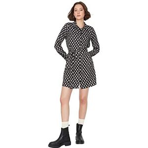 TRENDYOL Dames Woman Midi Shirt Polo Neck Woven Dress Jurk, zwart, 36
