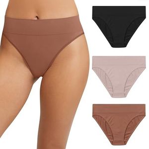 Maidenform Dames M hoge been bikini ondergoed, naadloze bikini slipje, solide of gevarieerd, 3-packbikini stijl ondergoed, Zwart/Avond Blush/Gebronsde Kastanje, M