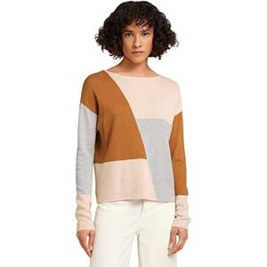 TOM TAILOR Dames Pullover in kleurblokkering 1029009, 28691 - Brown Beige Grey Color Block, L