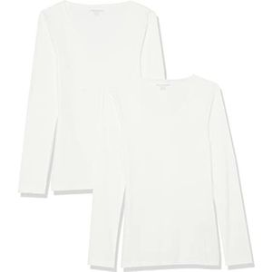 Amazon Essentials Slim-fit lange mouwen gebreide rib V-hals voor dames voor gelaagdheid (verkrijgbaar in grote maten), pak van 2, wit, L