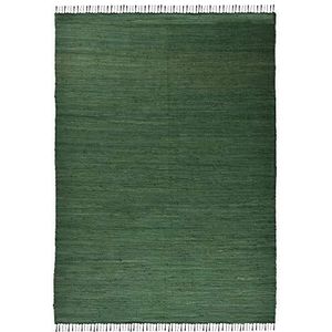 Theko Dhurry Tapijt van 100% katoen, plat weefsel, tapijt, Happy Cotton, handgeweven, kleur: donkergroen, 90x160 cm