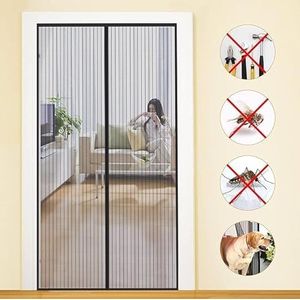 MYCARBON Vliegengaas voor deur, magnetisch, 110 x 200 cm, zeer robuust, magneetsluiting, muggennet, deur, raam, schuifgordijn, vliegengaas, voor deur, met plakband, zwart