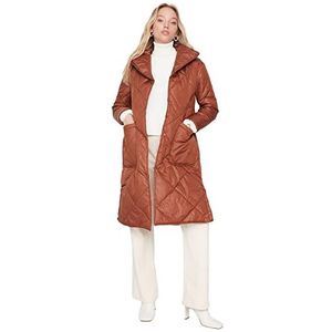 Trendyol Dames reverskraag effen oversized winterjas jas, bruin, XS, BRON, XS