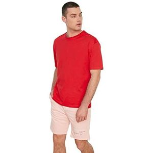 Trendyol Heren rode mannelijke basic 100% katoen ontspannen fit bike-kraag korte mouwen T-shirt T-shirt, rood, klein