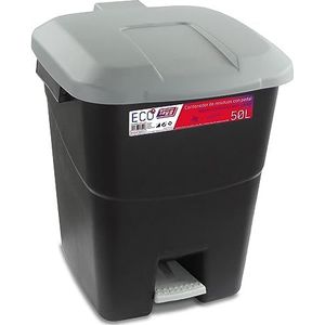 Tayg 430008 Afvalcontainer met pedaal, zwarte bodem en grijs deksel, 50 liter
