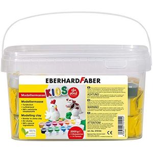 Eberhard Faber 570104 - EFAPlast Kids boetseerklei in wit in praktische emmer, inhoud 2 kg, 14 kleuren en 2 schilderpaletten, luchthardend, kleiachtig, voor creatief schilder- en knutselplezier