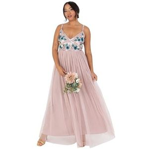 Maya Deluxe Maxi-jurk voor dames, mouwloos, V-hals, cami, bloemen, pailletten, A-lijn, voor gelegenheden, frosted pink, 36