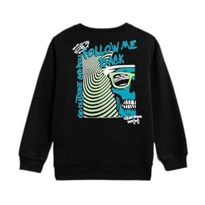 Koton Jongen bedrukt sweatshirt met ronde hals, zwart (999), 5-6 Jaar