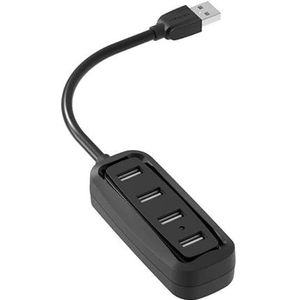 Watio Wave HUB 4-Port USB 2.0 Hub, 0,50 m kabel, compact ontwerp, ideaal voor het aansluiten van meerdere apparaten, zwart