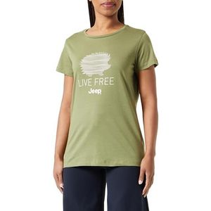 Jeep J T-shirt voor dames met egelmotief - live free print groot J23w, olijfgroen, L, Olijfgroen, L