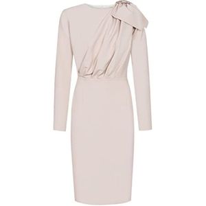 Swing Fashion Elegante damesjurk, potloodjurk, zakelijke jurk, etui-jurk, feestelijke jurk, feestjurk, cocktailjurk, vintage jurk, knielang, lange mouwen, beige, S (36), beige, S