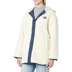 Tommy Hilfiger Tjw omkeerbare Sherpa jas voor dames, geweven jassen, Ecru/Multi, L, Ecru/Multi, L