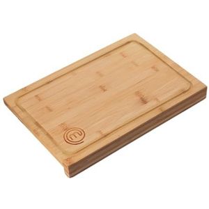 MasterChef Houten snijplank, bamboe keukenplank, voor vlees, ham, brood, kaas, met sapgroef en rand, natuurlijk, duurzaam, 38,5 L x 26,5 B x 2 H
