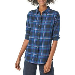 Amazon Essentials Women's Lichtgewicht geruite flanellen overhemd met klassieke pasvorm en lange mouwen, Marineblauw Schotse ruit, S