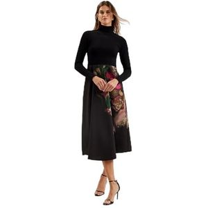 Ted Baker WMD-ASNES-Gebreide lijfje Jurk met Print Wrap Rok Zwart, Zwart, 42