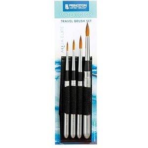 Princeton Aqua Elite Fine Art Aquarelpenselen, synthetische Kolinsky Sable, 4-delige reisborstelset, korte steel, voor professionals en studenten
