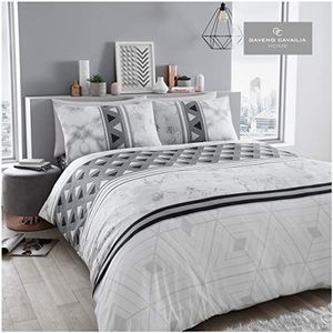 Luxe marmeren strepen Bed Set met dekbedovertrek en kussensloop, Polyester-katoen, [King - Grijs]
