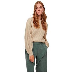 Vila Vifelo L/S Cropped Knit Top/Su-Noos Pullover voor dames, Natural Melange, XXL