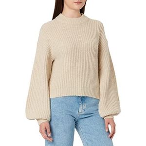 Vila Vifelo L/S Cropped Knit Top/Su-Noos Pullover voor dames, Natural Melange, XXL