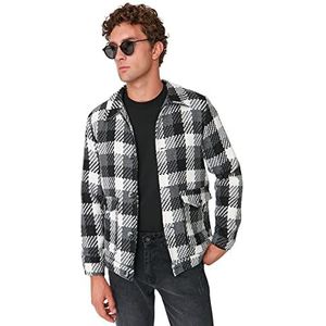 Trendyol Heren Shirt Kraag Plaid Regular Winter Jas Jas, Zwart, L, Zwart, L