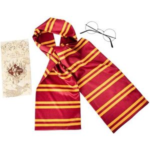 Rubies Harry Potter accessoireset voor jongens en meisjes, Gryffindor-sjaal, bril en rumdriverkaart, officiële Harry Potter voor verjaardagen, geschenken, Halloween, carnaval en Kerstmis