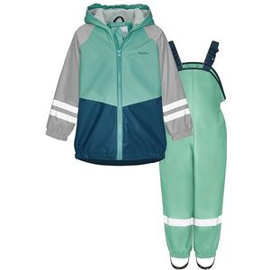 Playshoes Tweedelig regenpak met fleecevoering, gevoerd modderpak, blokkleuren groen, 128