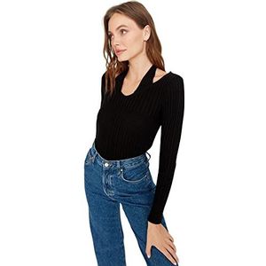 Trendyol Dames V-hals Plain Slim Sweater Sweater, Zwart, L, Zwart, L