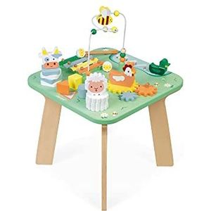 Janod - Jolie Prairie Activity Table - 7 Babyhood Activities - Multi-Game Wooden Table, Farm Theme - Fine Motor Skills Development and Musical Awakening - Water Based Paint - from 1 Year Old, J05327