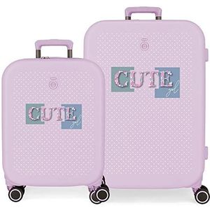 Enso Cute Girl kofferset, paars, 55/70 cm, robuust, ABS-kunststof, geïntegreerde TSA-sluiting, 116 l, 7,5 kg, 4 wielen, dubbele wiel, handbagage, Paars, Set Maletas, kofferset