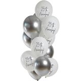 Folat 25163 Ballonnen set latex zilver verjaardag 33 cm - 12 stuks - voor jubileum zilver 25 jaar