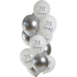 Folat 25163 Ballonnen set latex zilver verjaardag 33 cm - 12 stuks - voor jubileum zilver 25 jaar