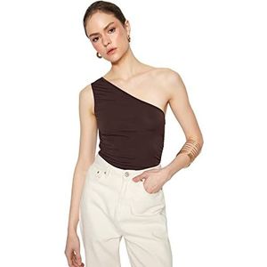 Trendyol Dames getailleerde off-shoulder asymmetrische kraag gebreide blouse, Bruin, XS