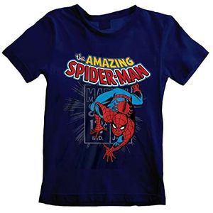 Marvel Amazing Spider-Man T-shirt voor kinderen, katoen, marineblauw, korte mouwen, Meerkleurig., S