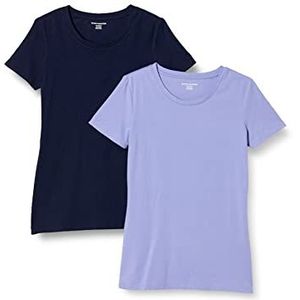 Amazon Essentials Women's T-shirt met korte mouwen en ronde hals in klassieke pasvorm, Pack of 2, Marineblauw/Paars, XS