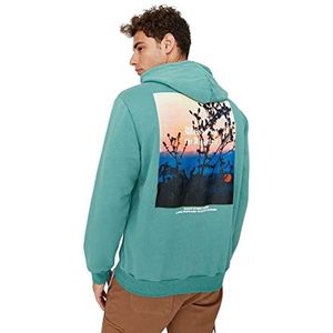 Trendyol Heren Hood Landschap Print Regular Sweater, Groen, XL, Groen, XL