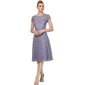 S.L. Fashions Women's Tea Length Cap Sleeve Lace A-Line Dress, Mystic Heather Sequin, 10