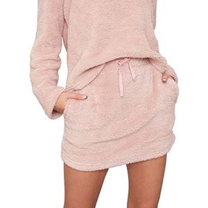 OHS Mini Rok Hoge Taille Teddy Fleece Super Zachte Pluche Casual Jersey Tube Womens Bodycon Effen Blok Warme Loungewear, Blush Roze, 36/38 NL