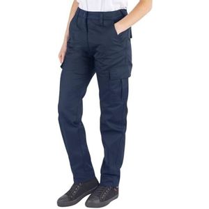 Lee Cooper Klassieke cargobroek voor dames, duurzaam, onderhoudsvriendelijk, met meerdere zakken voor werk, marineblauw, maat 42, Donkerblauw, 40