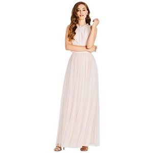 Little Mistress Dames Samantha Nude Maxi Jurk met ruches, Roze (Nude 001), 38