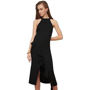 Trendyol Dames Volan gedetailleerde jurk jurk, zwart, 42