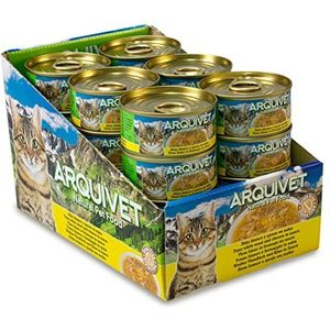 ARQUIVET - Super premium blikjes van witte tonijn met kaas in saus voor katten - gourmetvoer van 100% natuurlijke ingrediënten - verpakking van 24 stuks - 80 g per eenheid - natvoer
