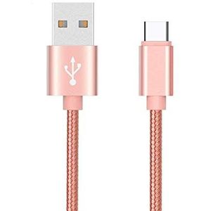 2 USB-kabel nylon type C voor Motorola Moto Z3 Play smartphone Android oplader aansluiting (roze)