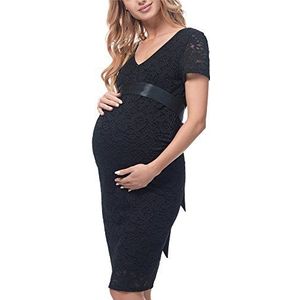 Be Mammy Vrouwen Zwangerschapsjurk Korte mouw met Borstvoeding BE20-172 (Zwart, XXL)