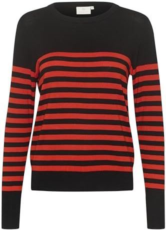 Pullover - Gestreepte Gebreide Trui - Zwart Rood - Regular Fit